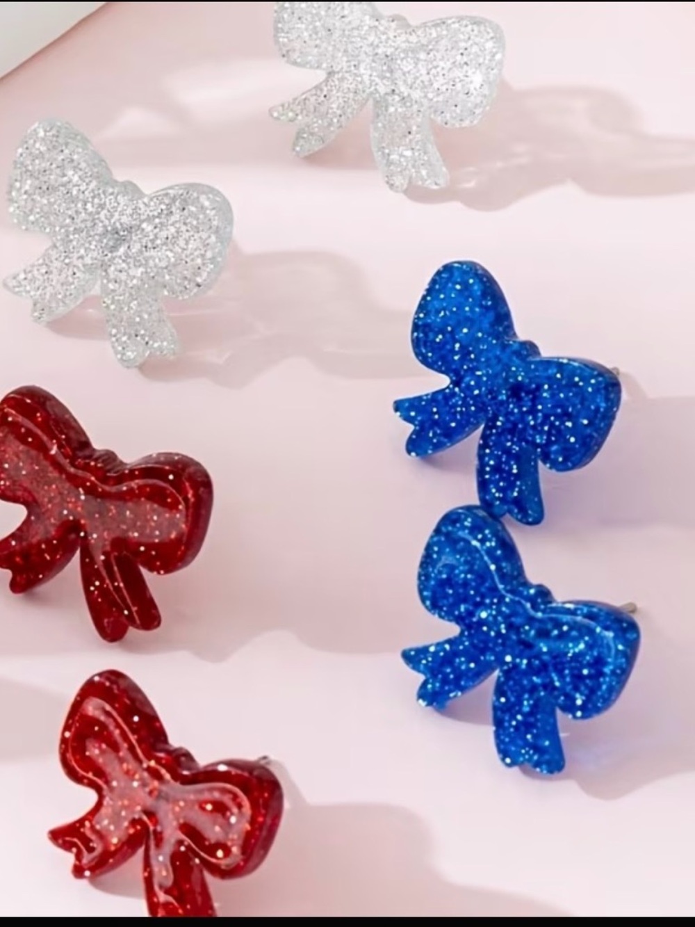 Set of 3 - Red, White and Blue bow earrings